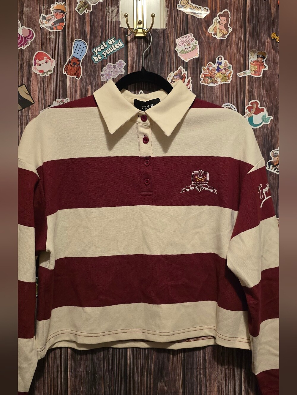 Cidar Striped Rugby Polo Shirt - Maroon & Cream